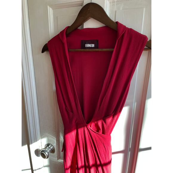 Reformation Red Wrap Midi Dress XS | Sexy Deep V Neck Sleeveless Crepe | US Made - Picture 3 of 8